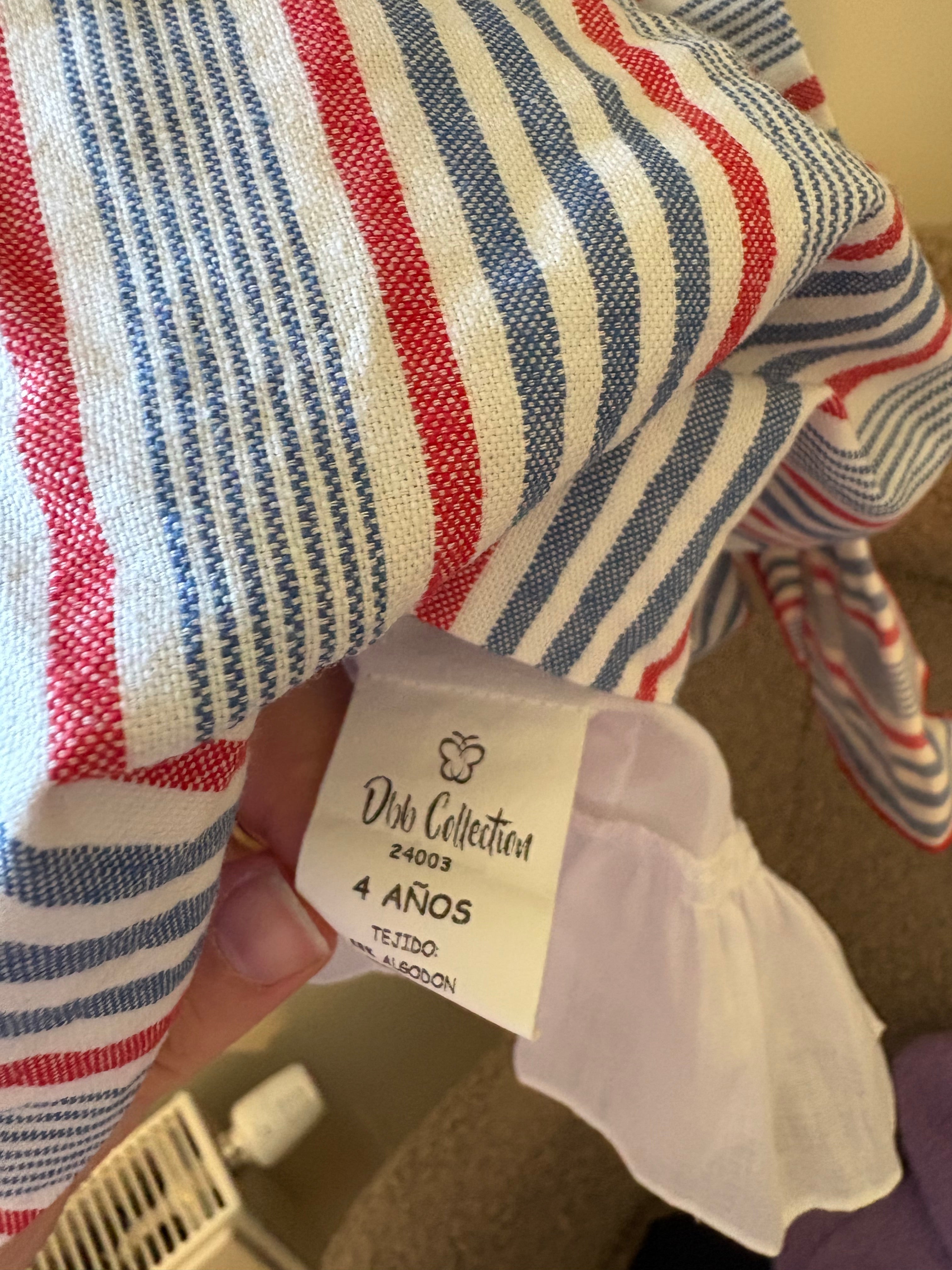 Blauw kleedje met rode strepen -104