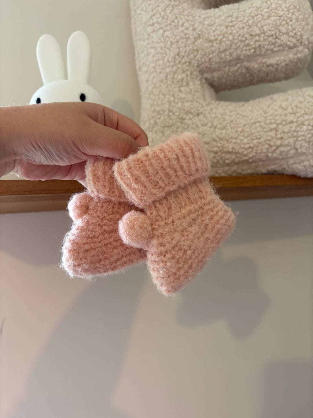 LN Knits - roze knit pantoffels/sokjes - 0/3M