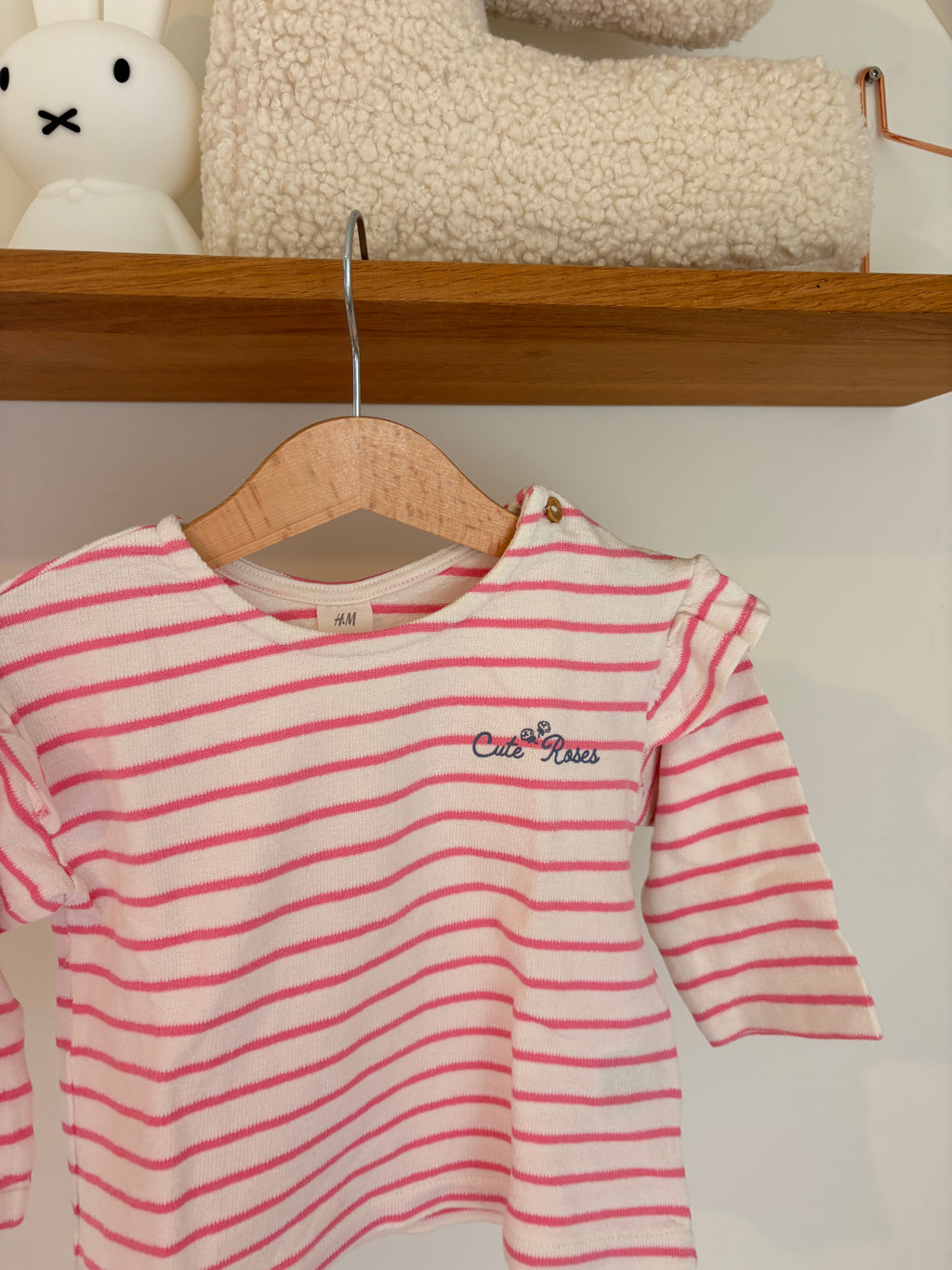 H&M - truitje strepen roze - 80
