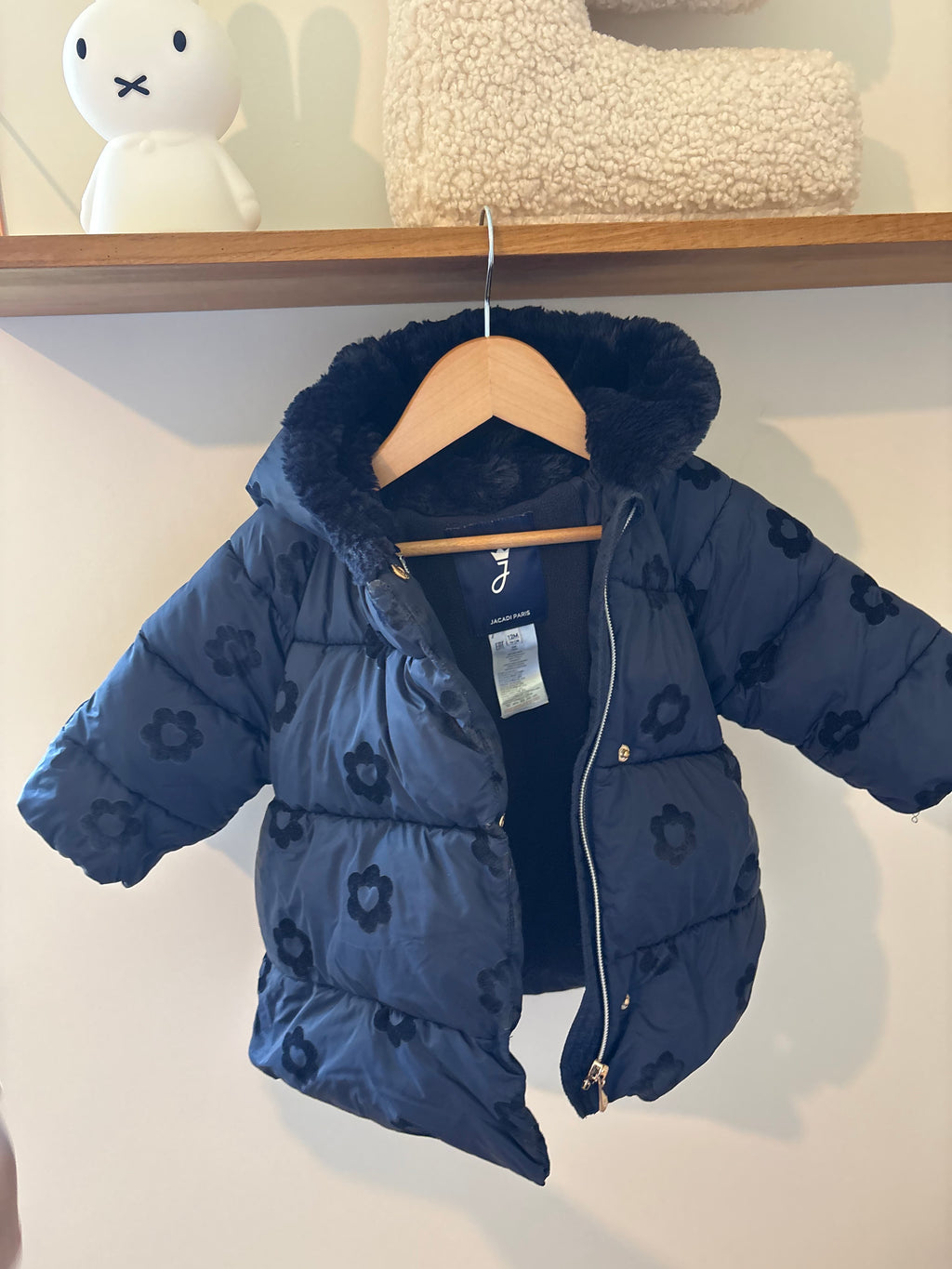 Jacadi - blauwe winterjas met kap - 12M