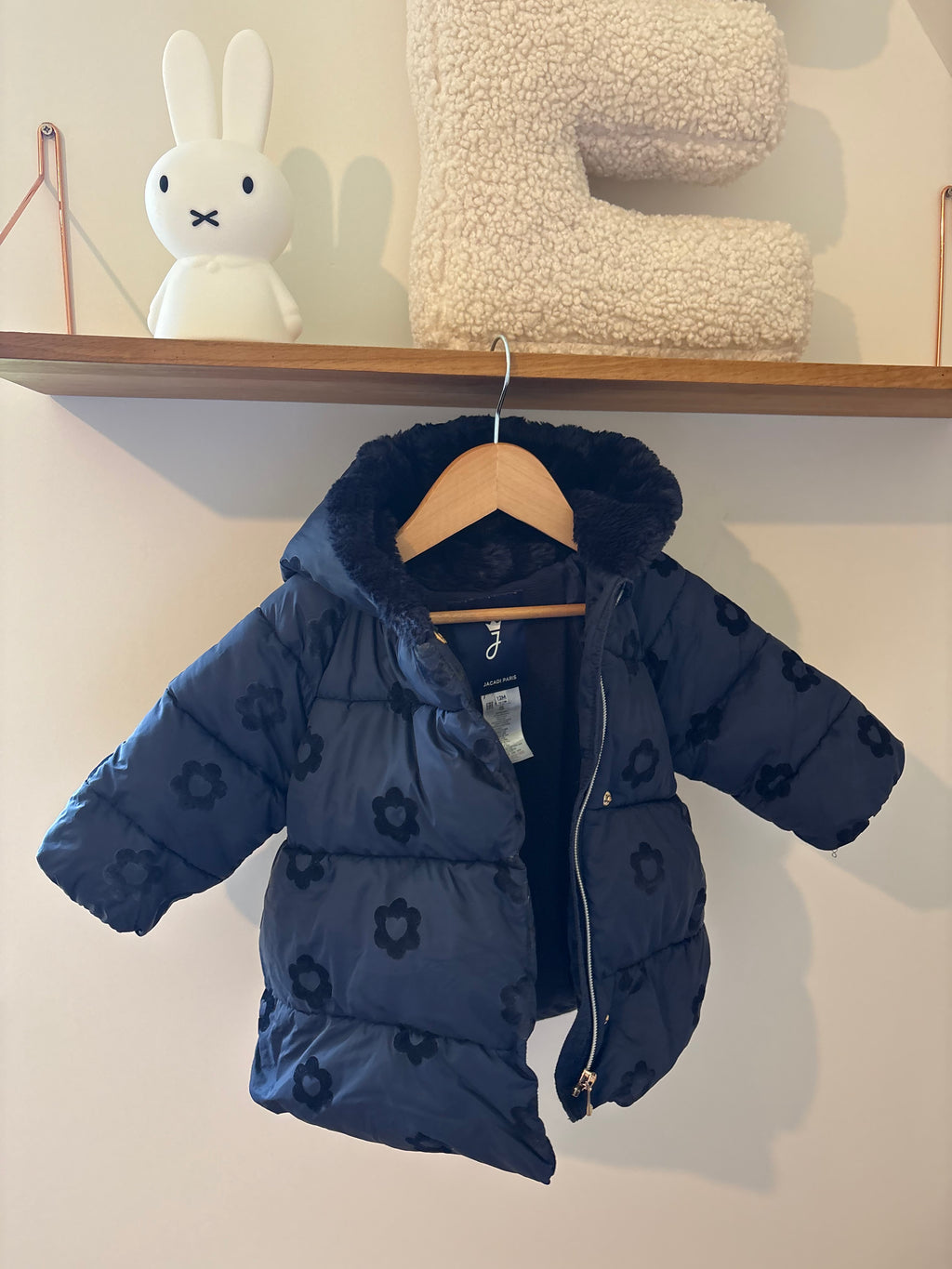 Jacadi - blauwe winterjas met kap - 12M