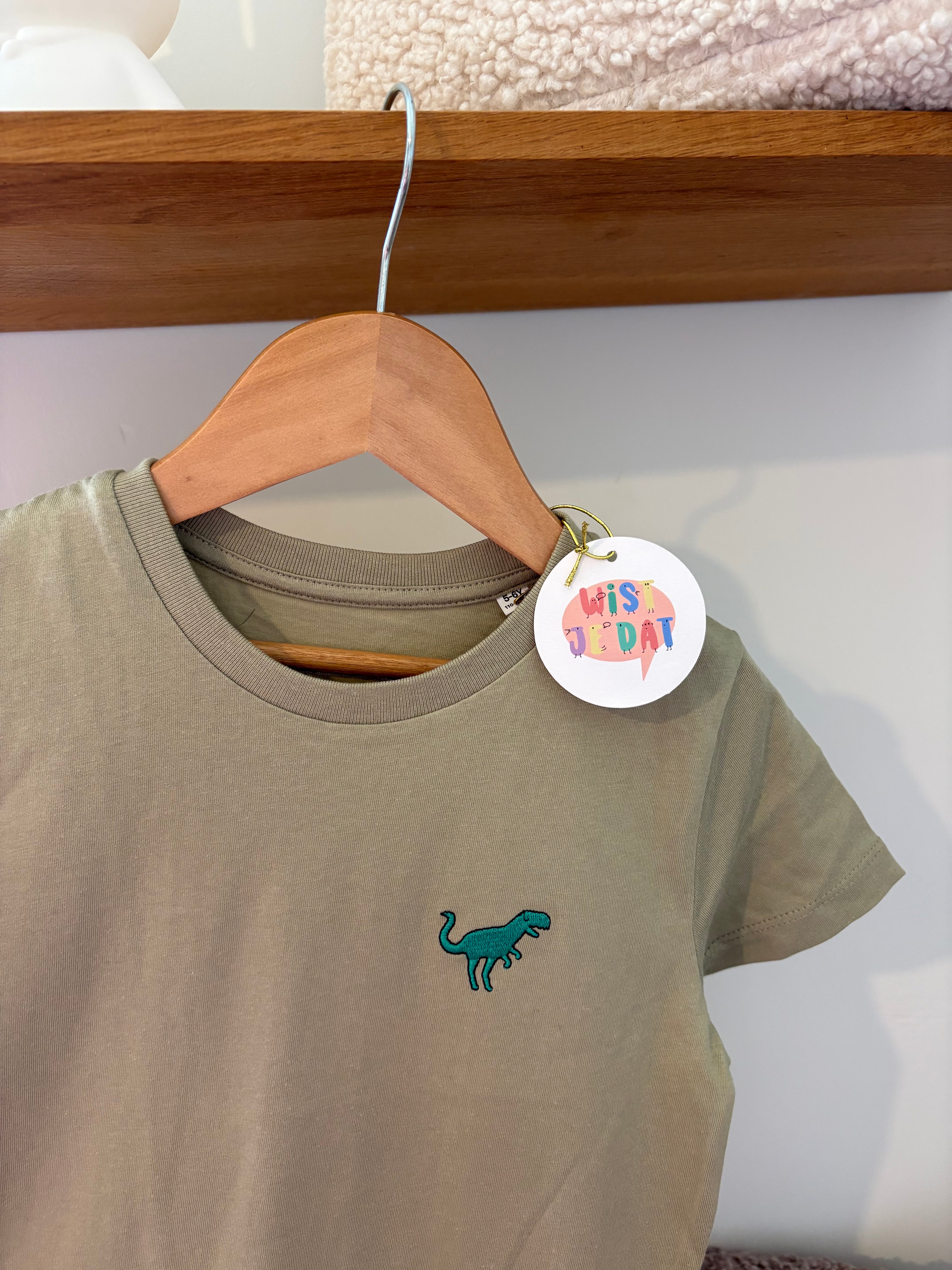 Wist je dat - groene tshirt met dino- 5/6Y