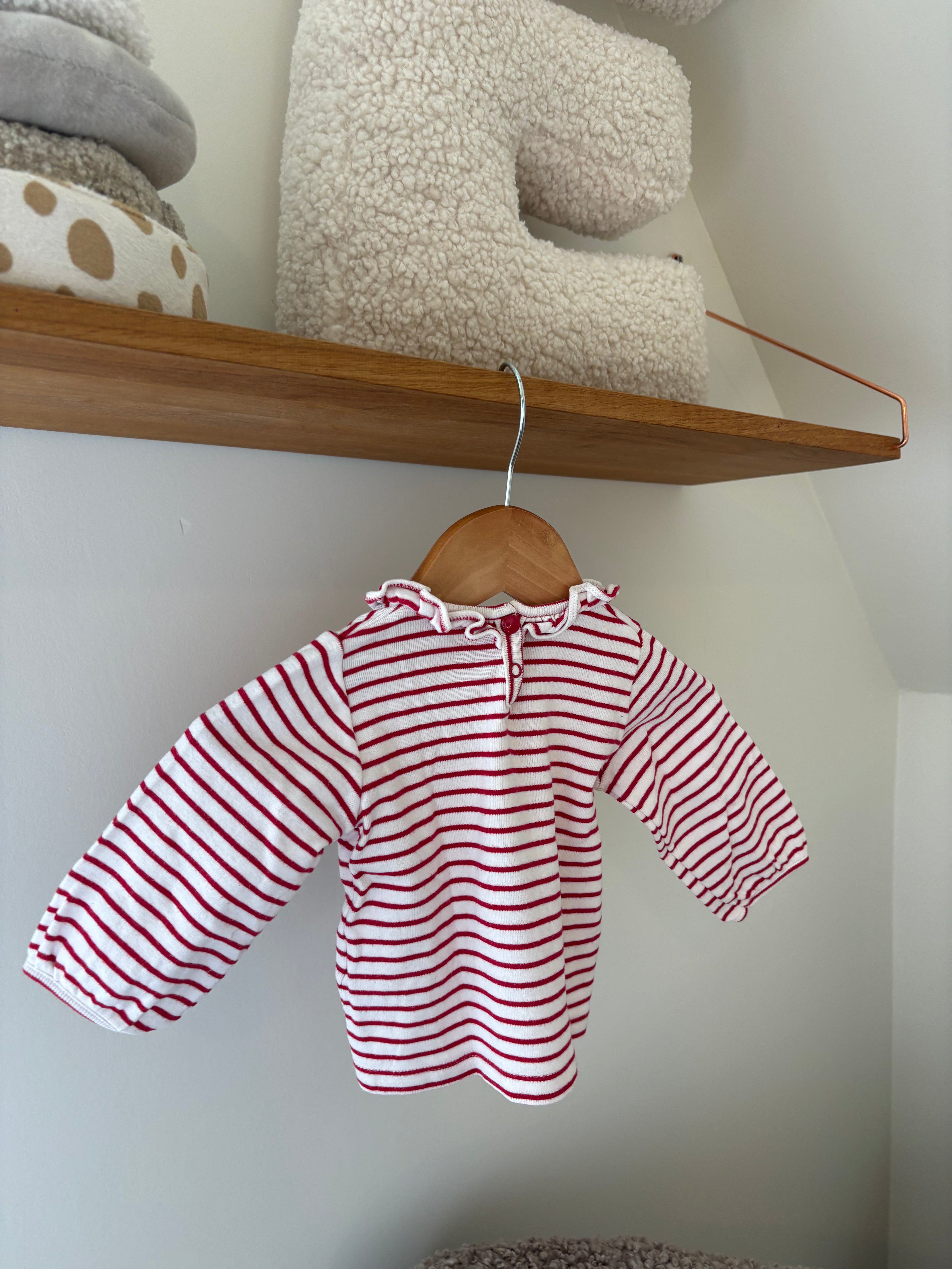 Petit Bateau- top rood/witte strepen - 6M
