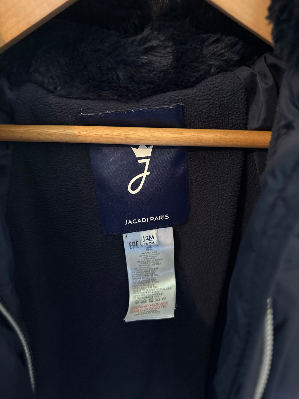 Jacadi - blauwe winterjas met kap - 12M