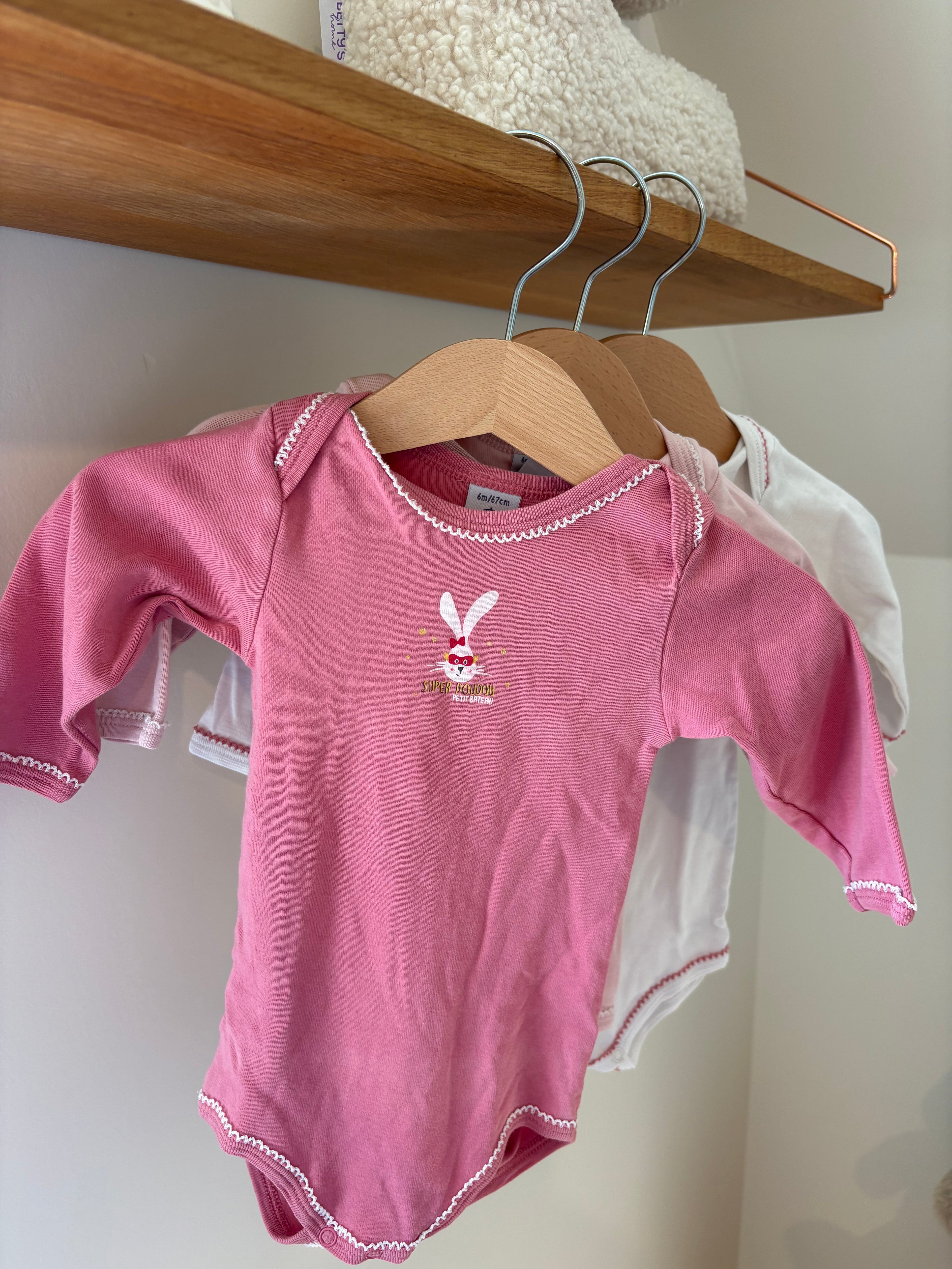 Petit Bateau - set 3 body's "doudou" - 6M