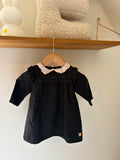 Carrément Beau - zwart jurkje met roze kraagje- 6M