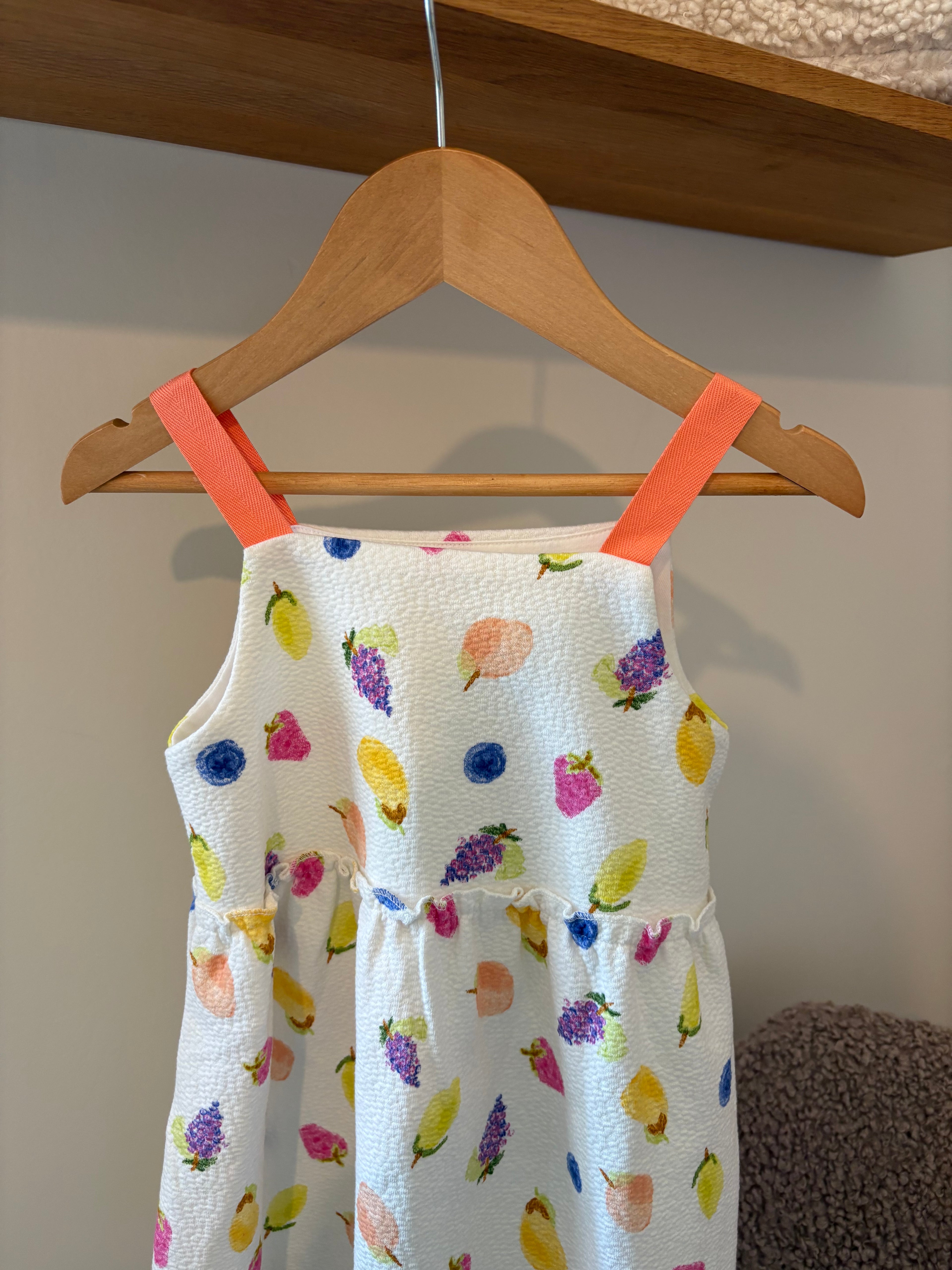 Vintage jurkje met fruitjes - 5/6Y