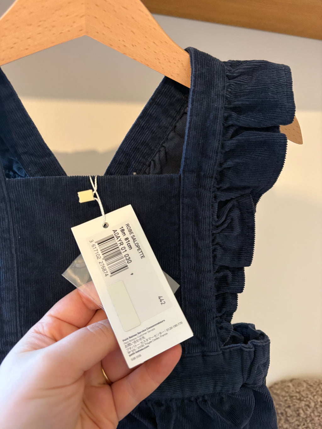 Petit Bateau Blauw Velours Jurkje - 86 Petit Bateau
