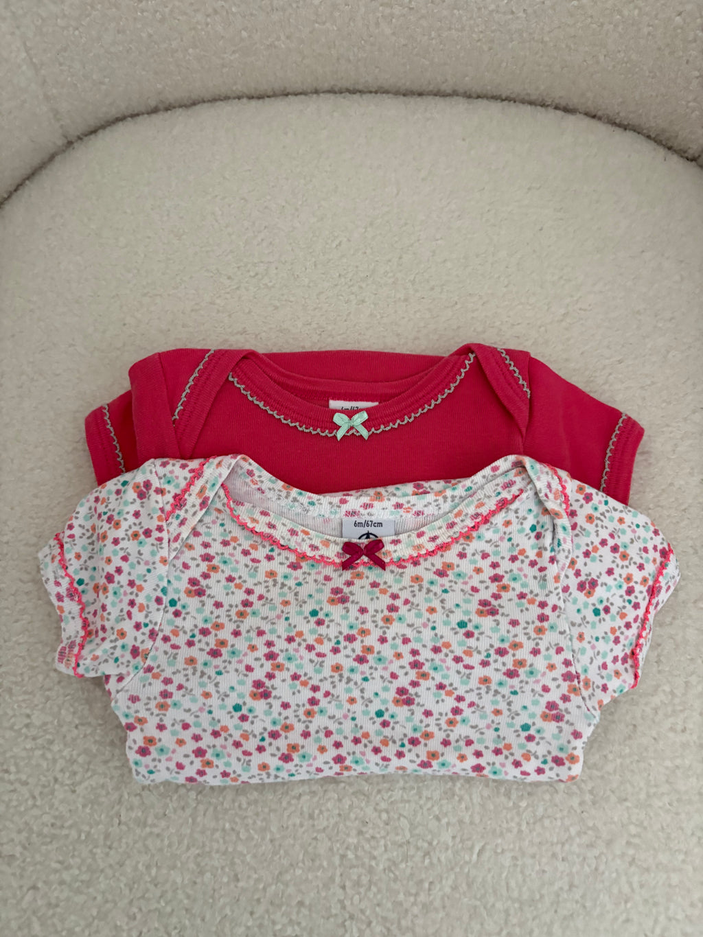Petit Bateau - set 2 body's roze & bloement - 6M