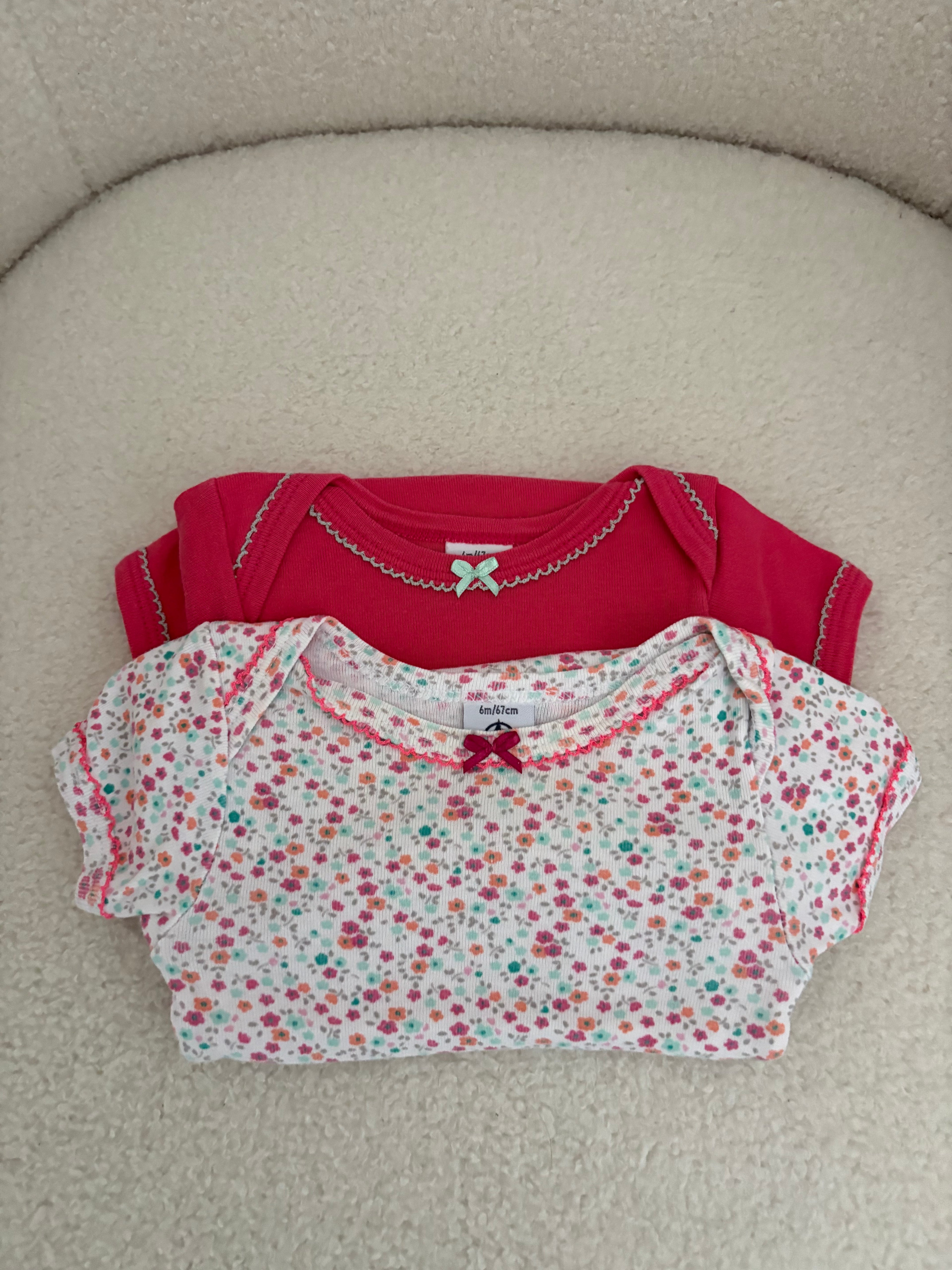 Petit Bateau - set 2 body's roze & bloement - 6M