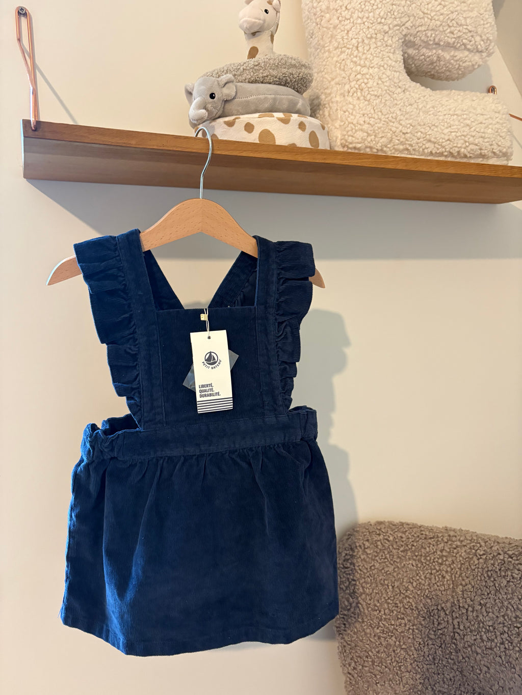 Petit Bateau Blauw Velours Jurkje - 86 Petit Bateau
