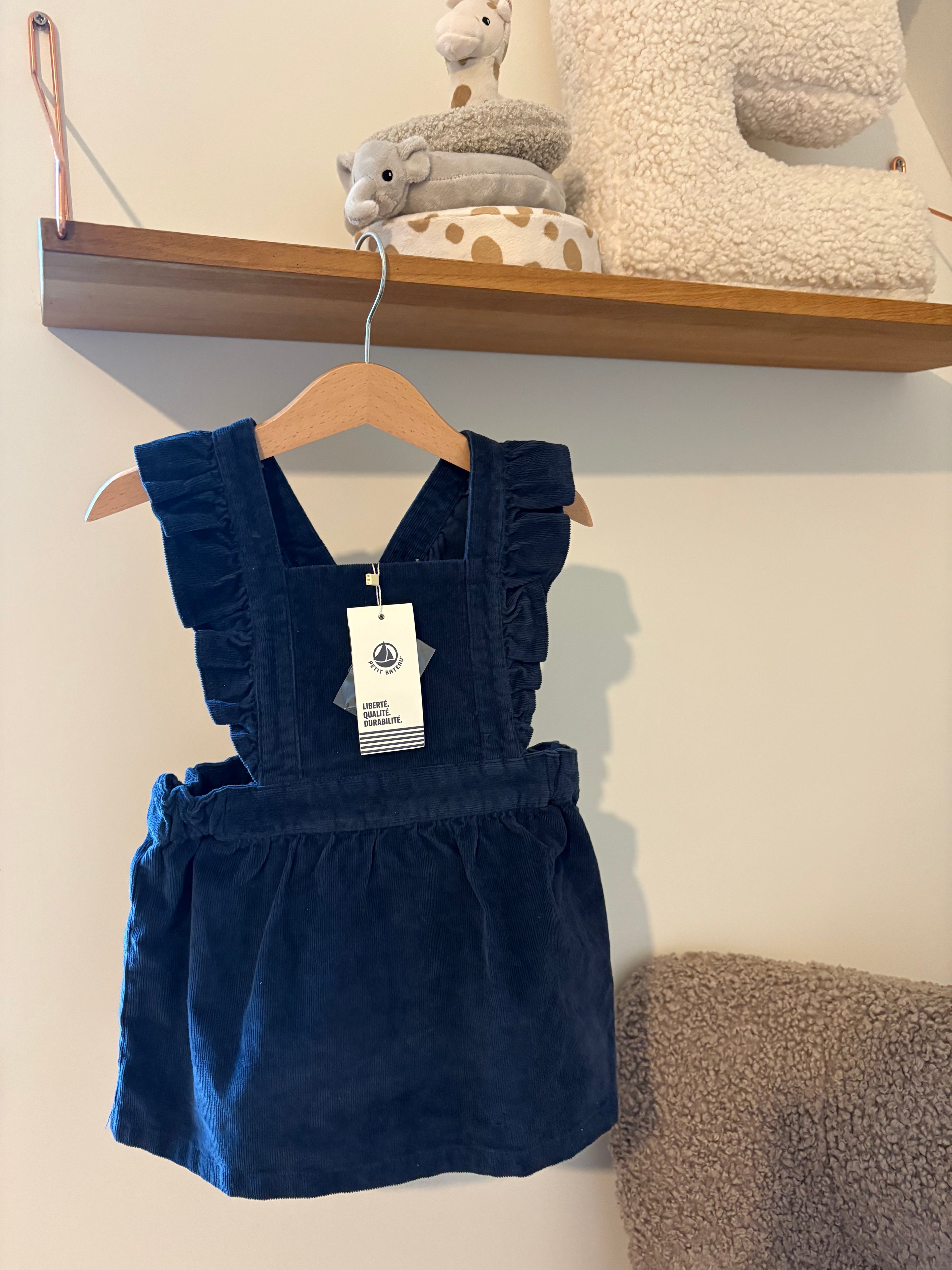 Petit Bateau Blauw Velours Jurkje - 86 Petit Bateau