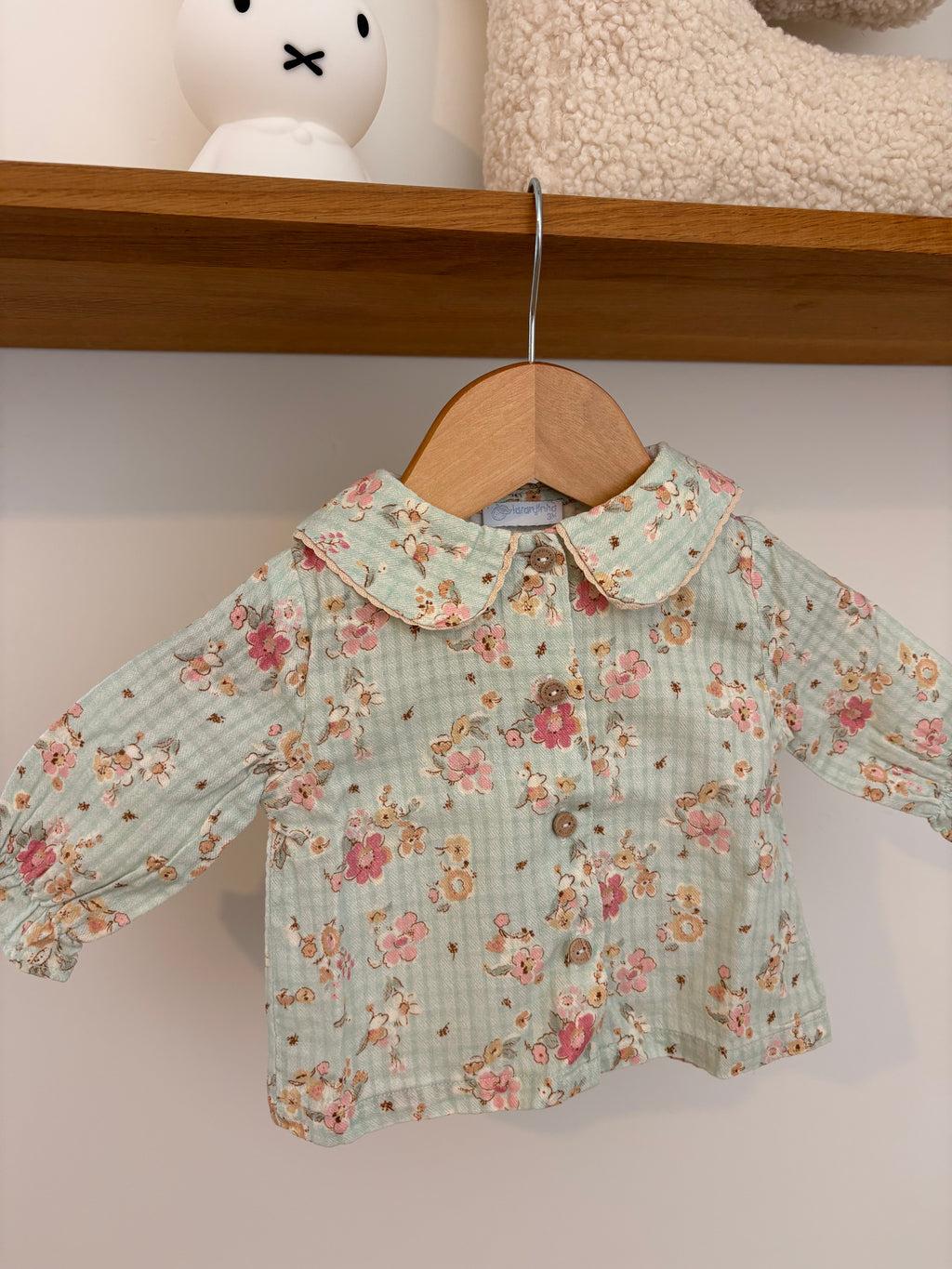 Laranjinha - muntgroen blouse bloemen - 3M