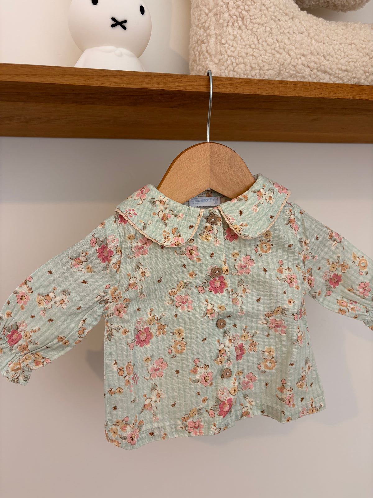 Laranjinha - muntgroen blouse bloemen - 3M