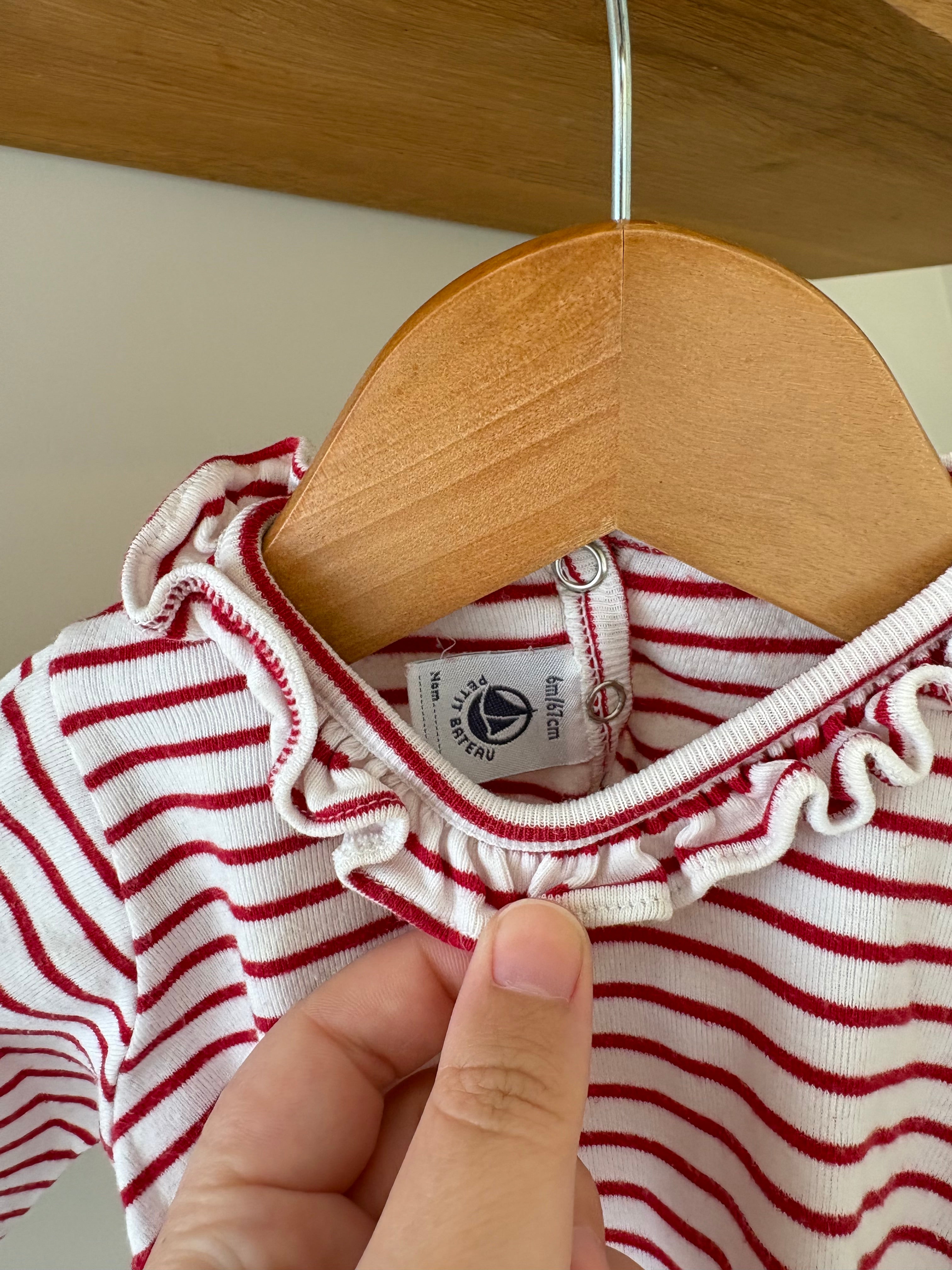 Petit Bateau- top rood/witte strepen - 6M