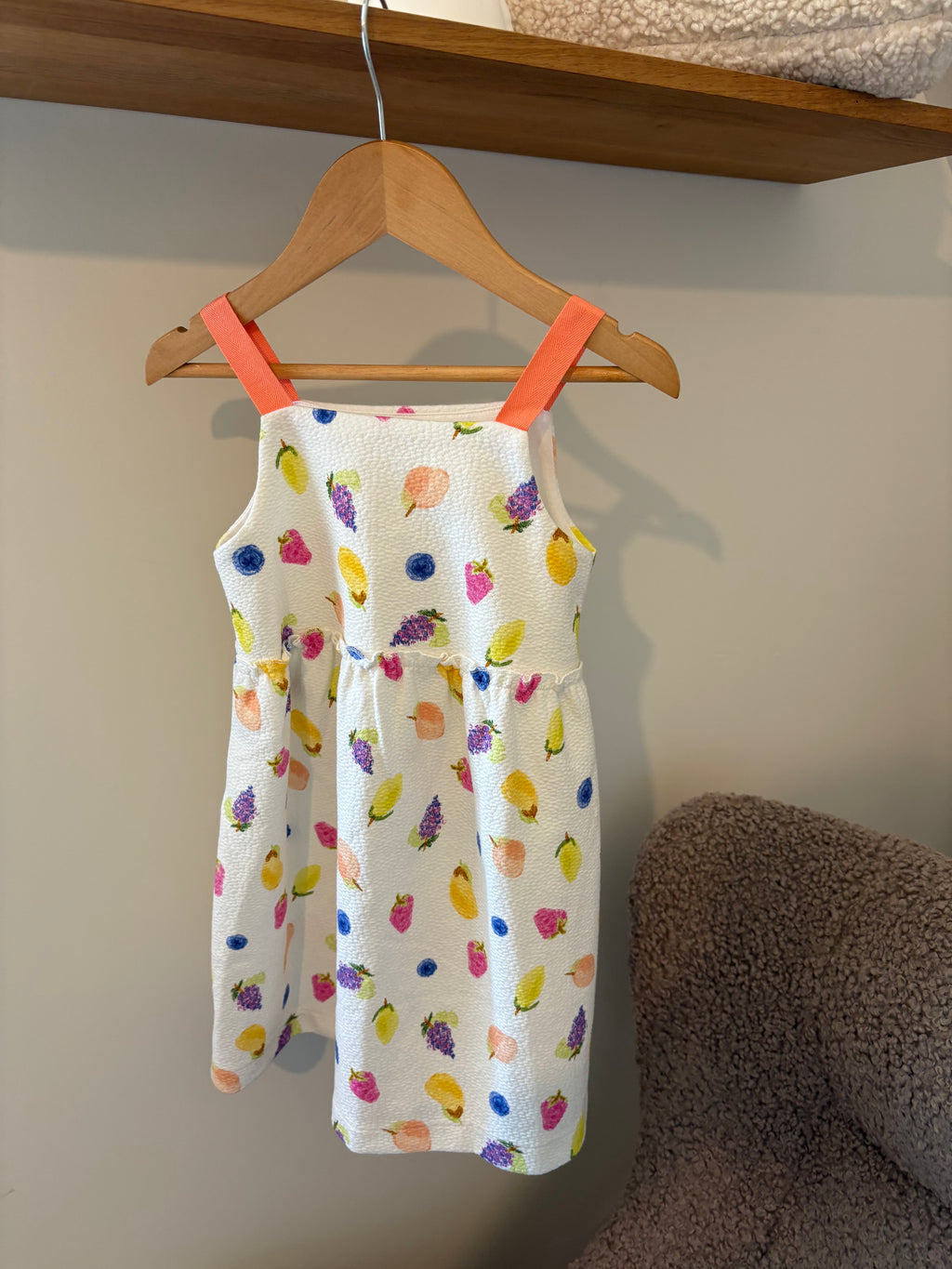 Vintage jurkje met fruitjes - 5/6Y