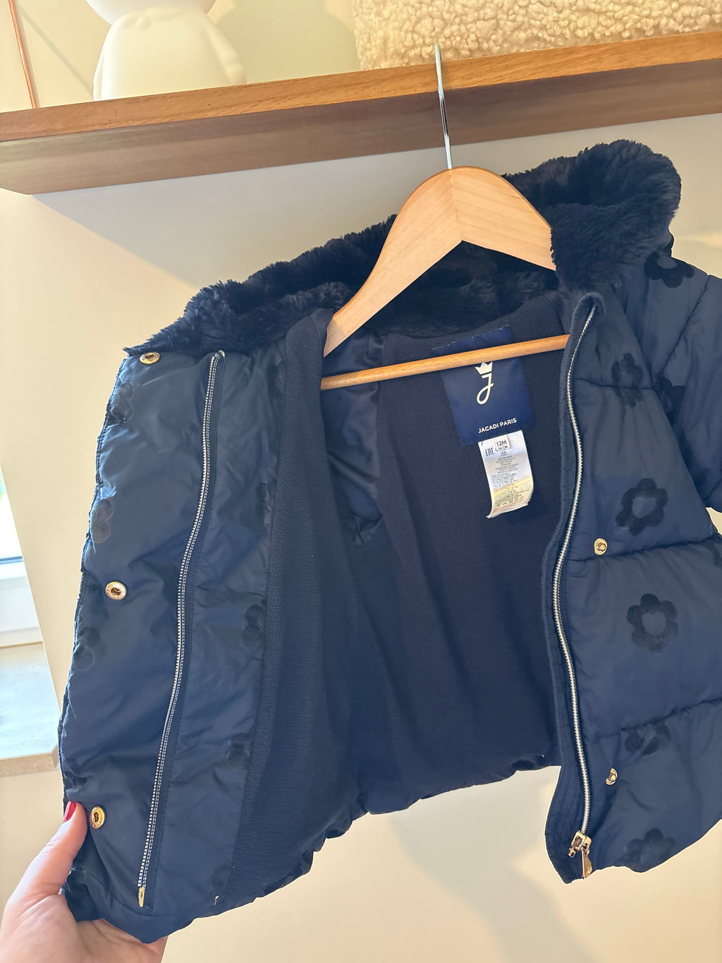 Jacadi - blauwe winterjas met kap - 12M