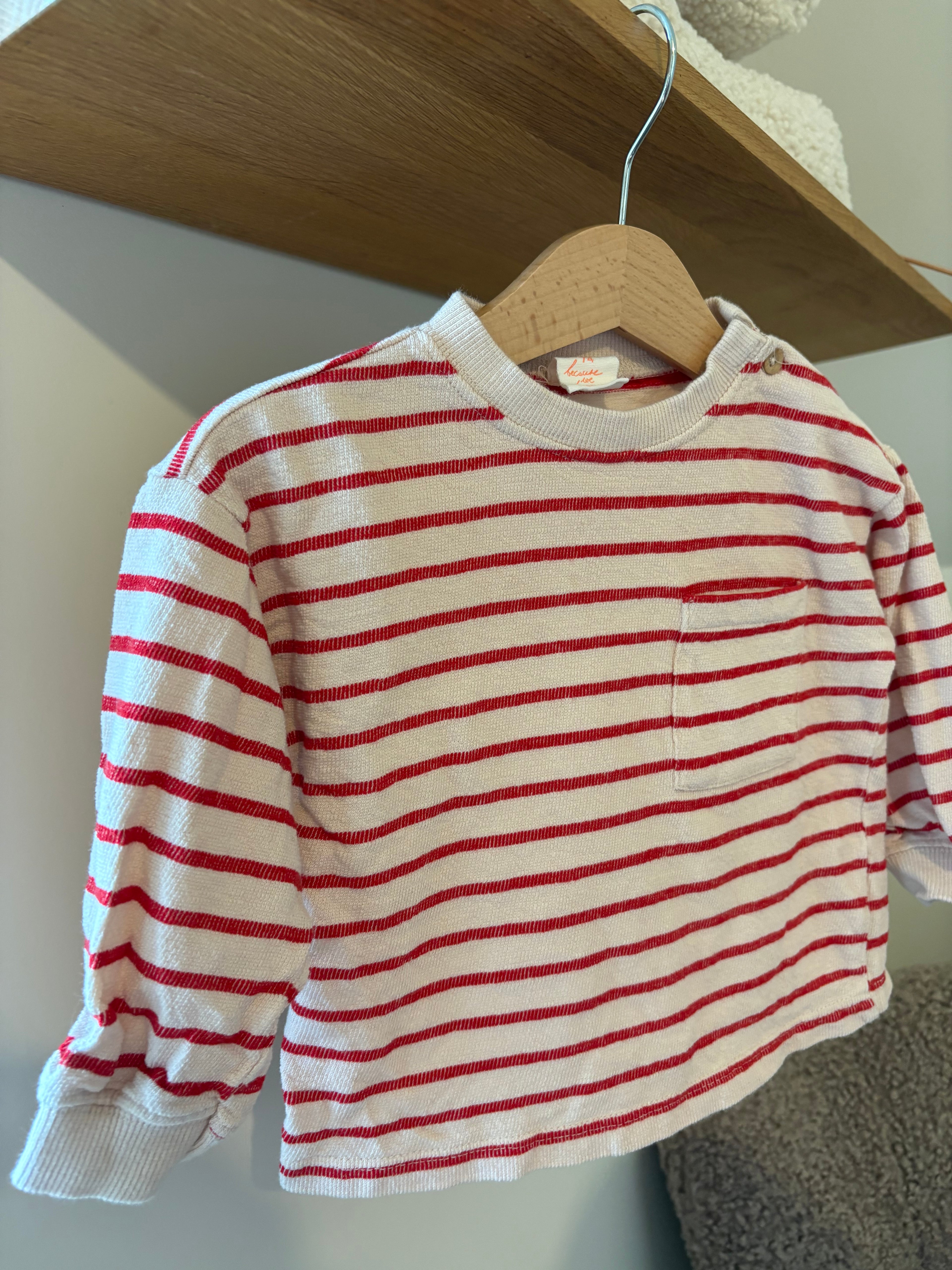 Hema - rood gestreept truitje (vlekje) - 74