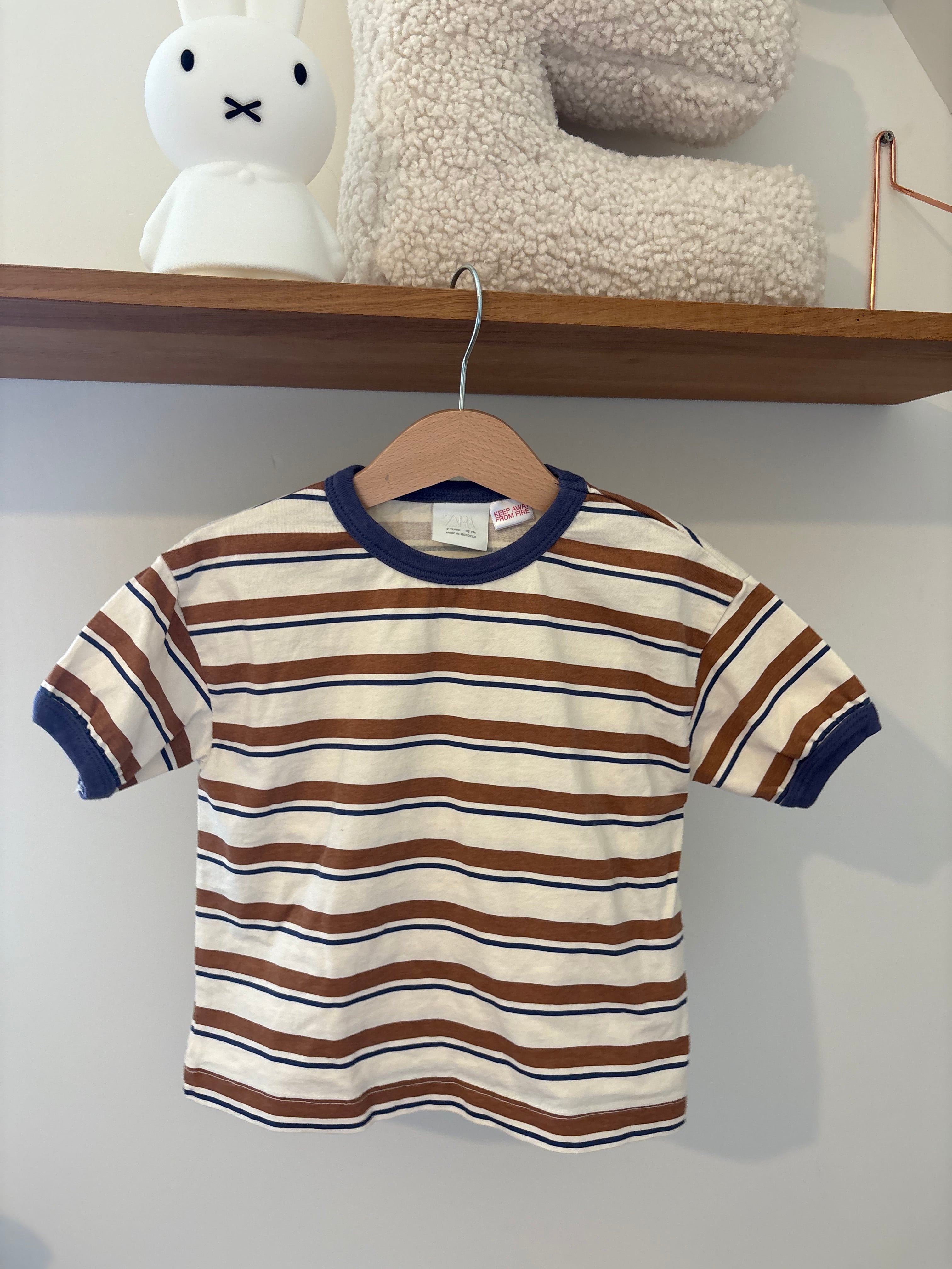 Zara - tshirt bruine streepjes - 92