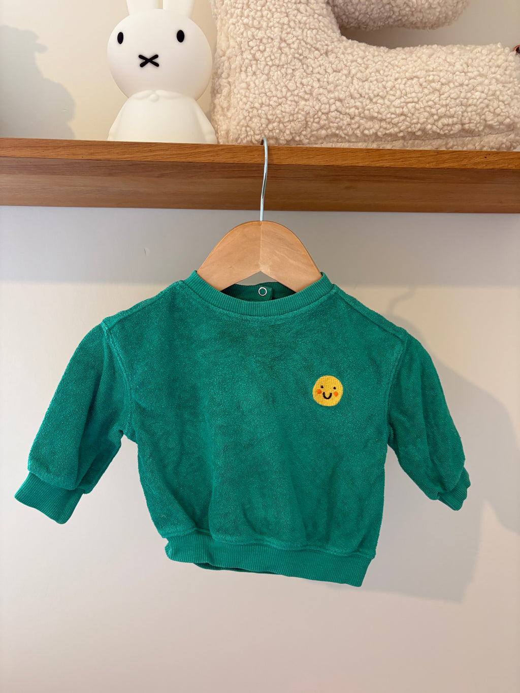 Hema - groene sweater in badstof met smiley - 62