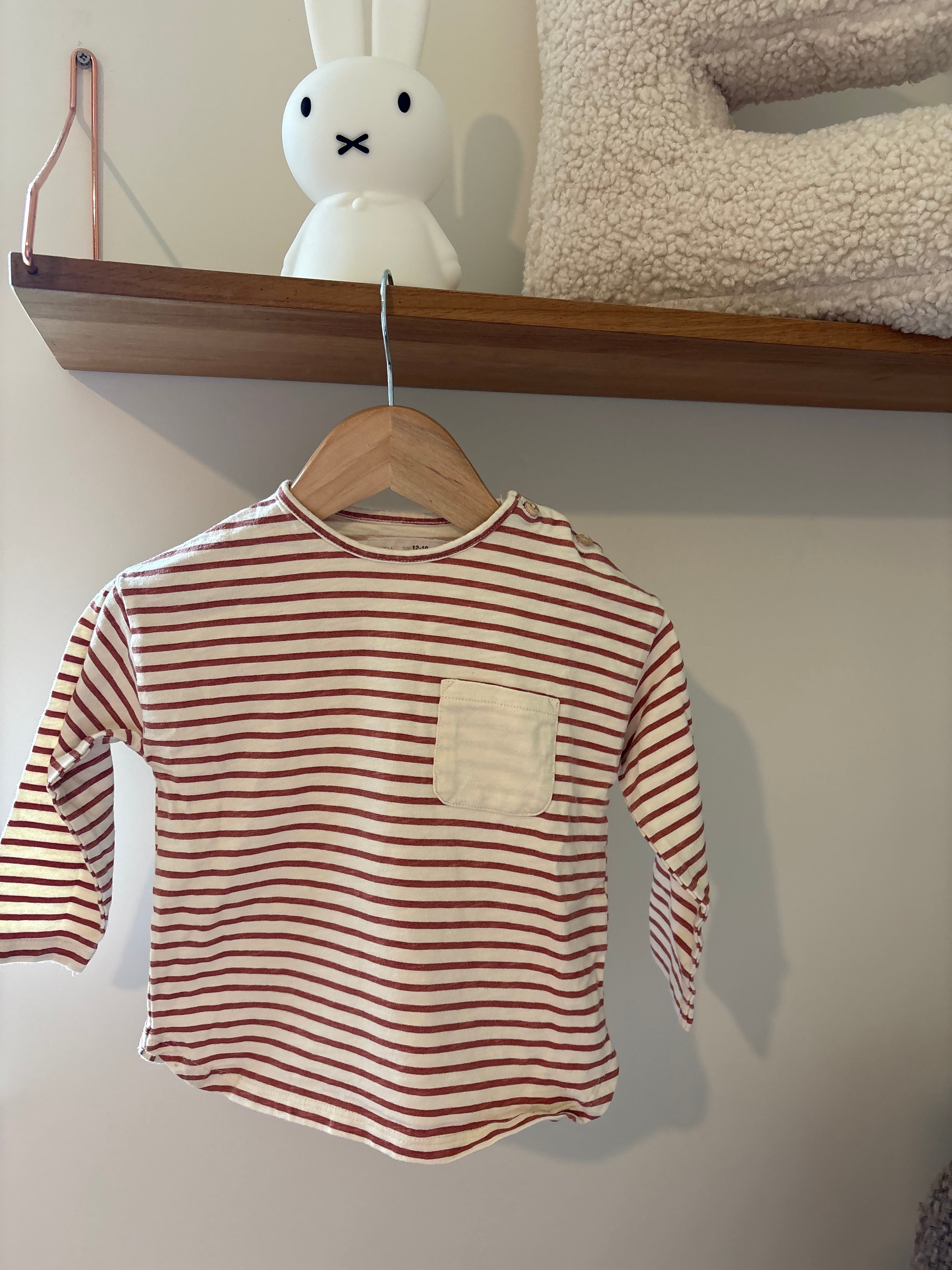 Zara - shirt lange mouwen streepjes rood - 86