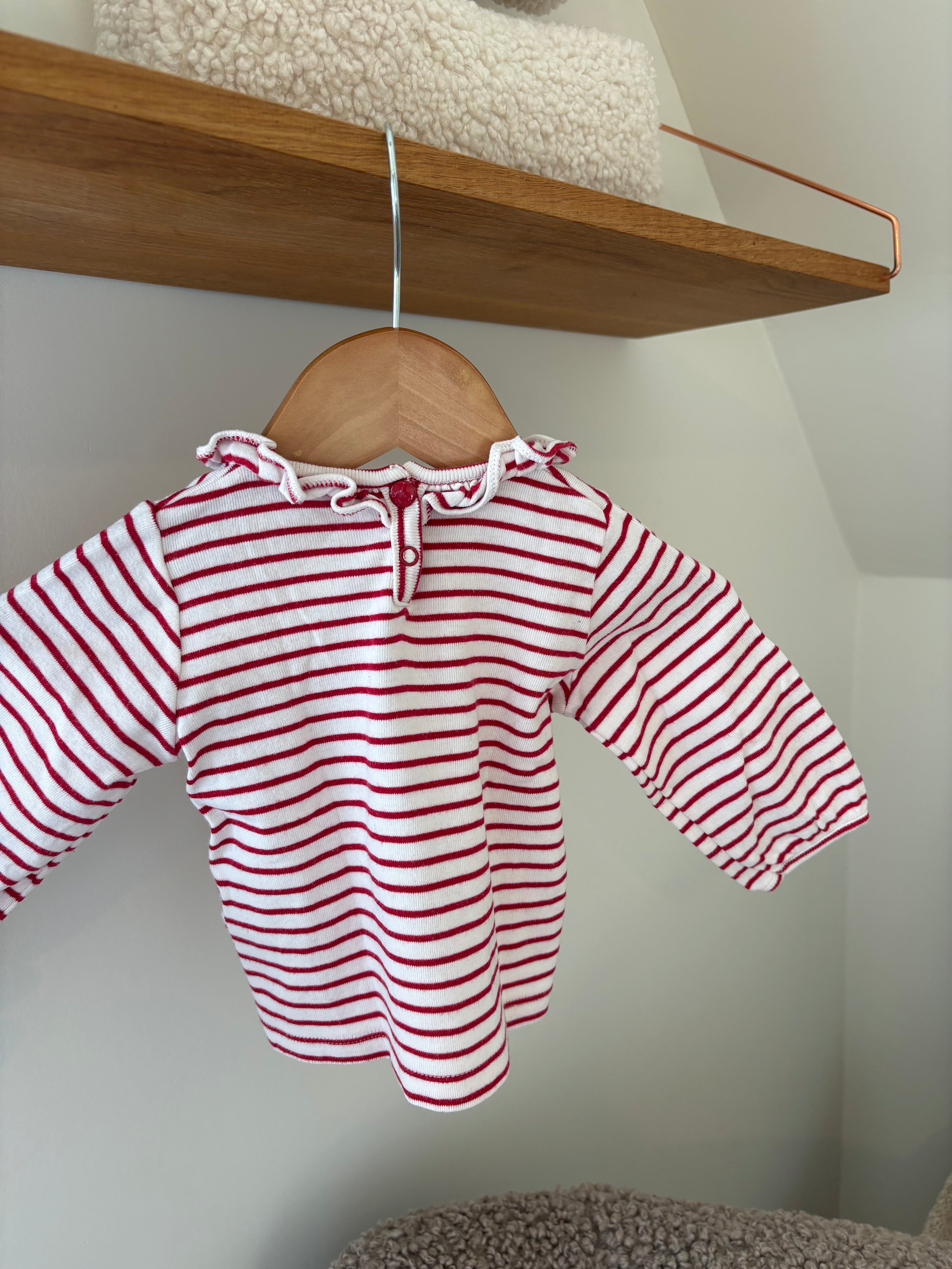 Petit Bateau- top rood/witte strepen - 6M